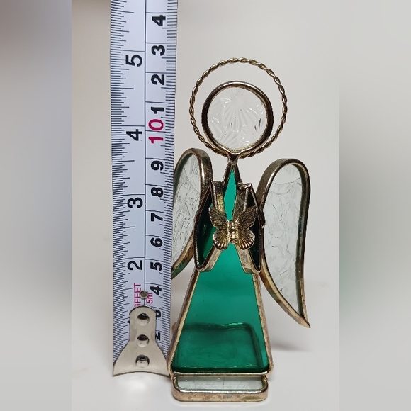 Stained Glass Green Angel, Vintage glass holiday decor - Picture 4 of 4